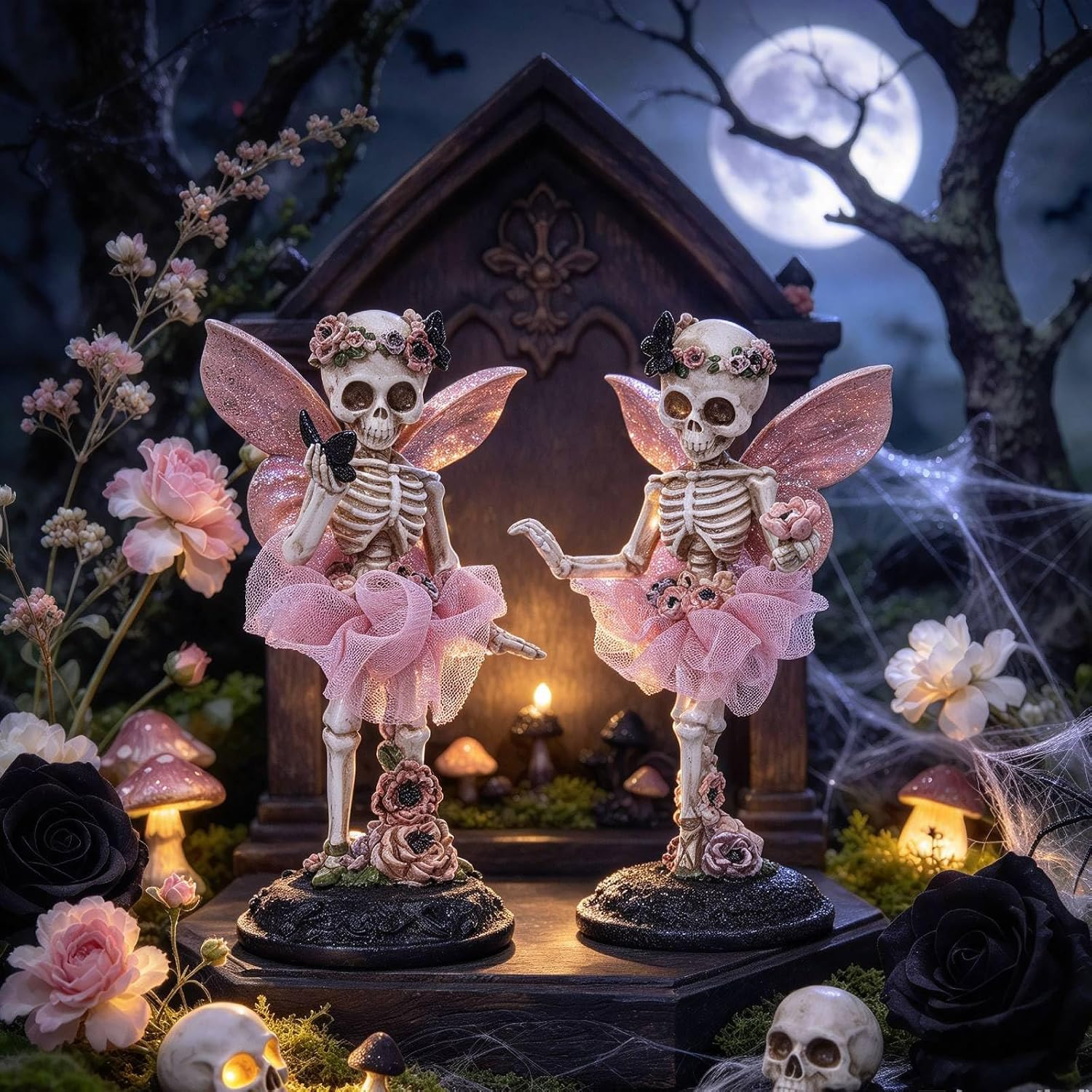Newman House Studio Halloween Skeleton-Statues - Floral Ballerina with Base