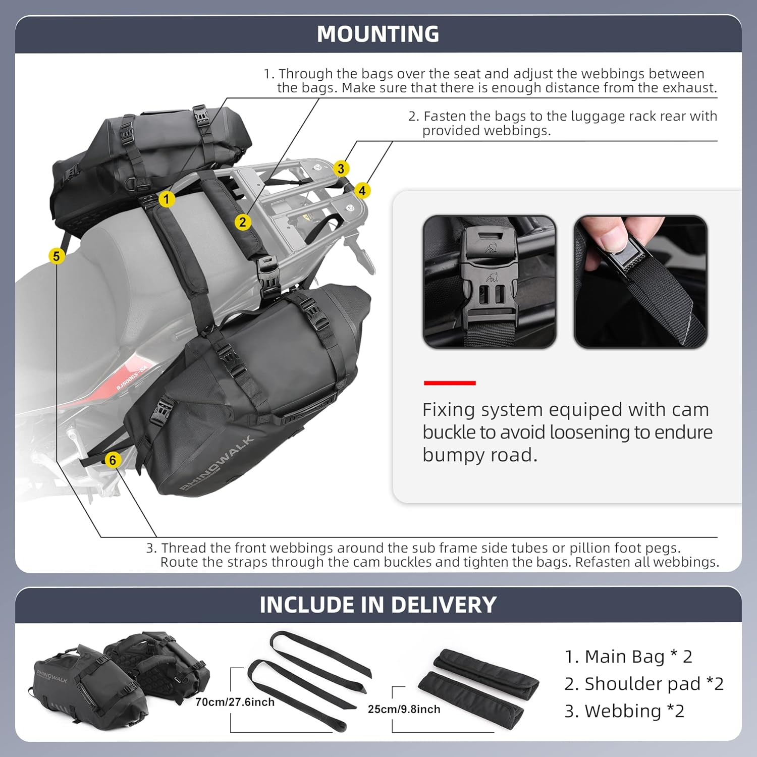 Rhinowalk Motorcycle Saddle bags, Waterproof motorcycle saddlebags, shoulder ... - Picture 3 of 13