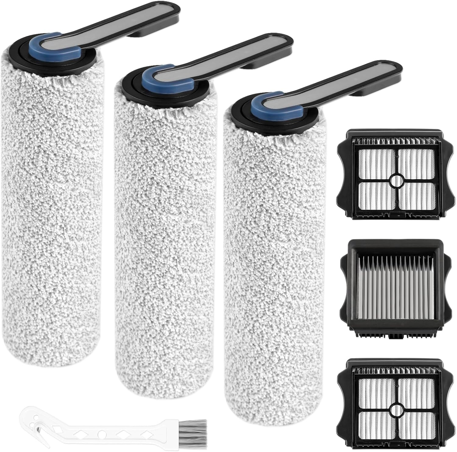 Floor ONE S5 Pro Replacement Roller Brush and Filter Kit for Tineco Floor ONE S5 Blue,Floor One S5 Pro 2 Cordless Wet Dry Vacuum Replacement Parts,3 Roller Brush,3 Filters,1 Cleaner Brushes