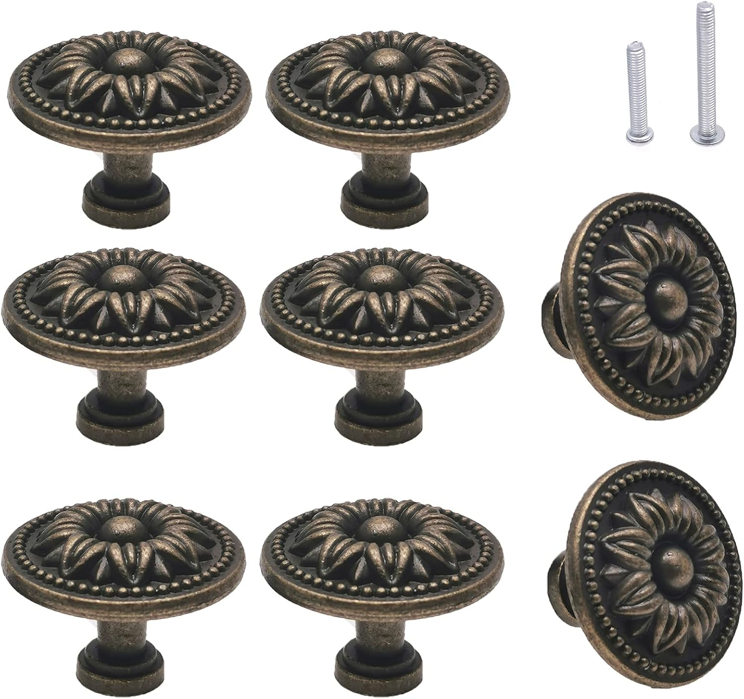 Vintage Flower Shape Cabinet Drawer Knobs, Antique Bronze Dresser Drawer Handles