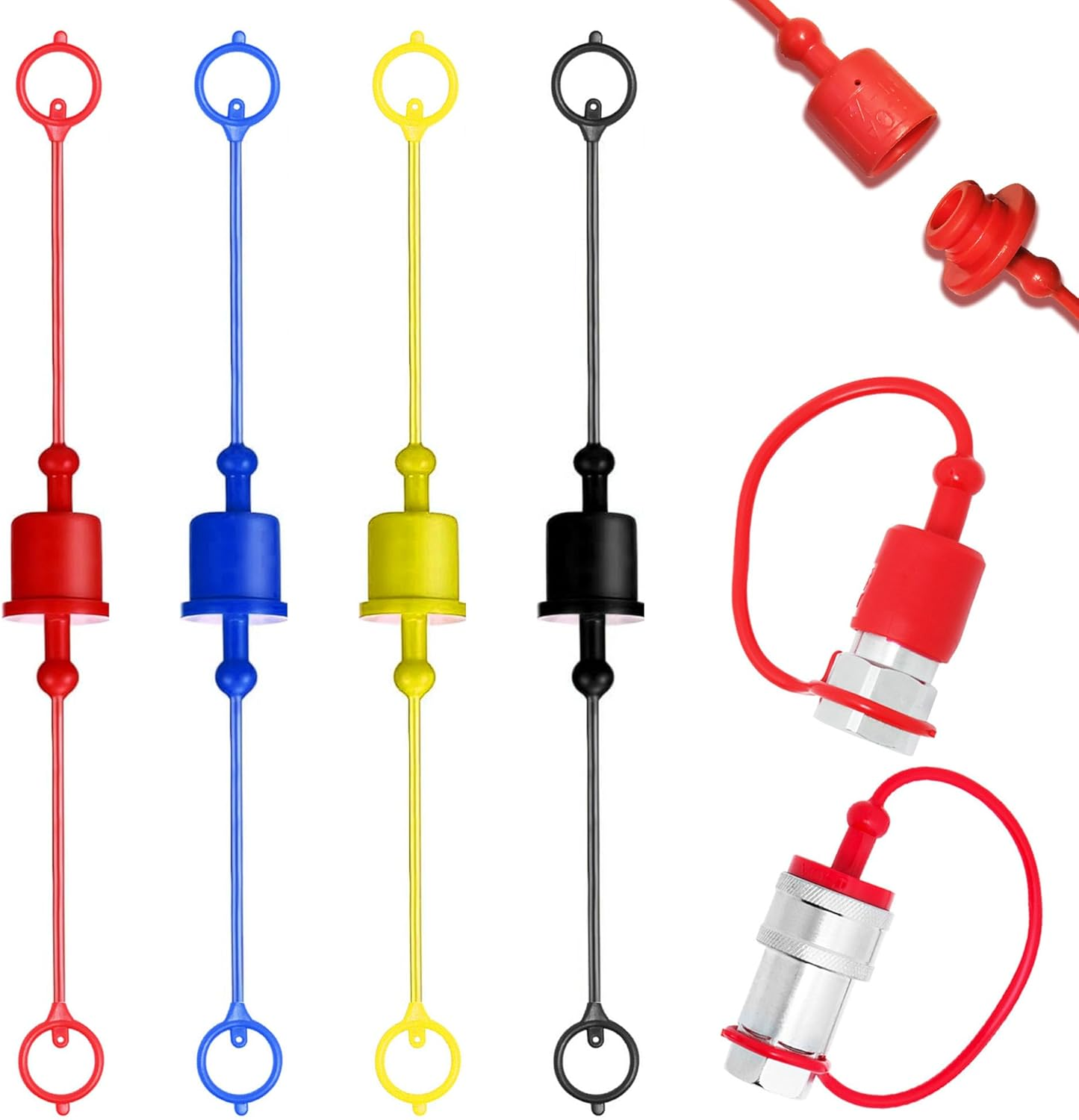 8 Pcs Hydraulic Dust Caps & Plugs Set, Quick Coupler Cover, Hydraulic Quick Disconnects Port Plug Fittings, Compatible with 1/2