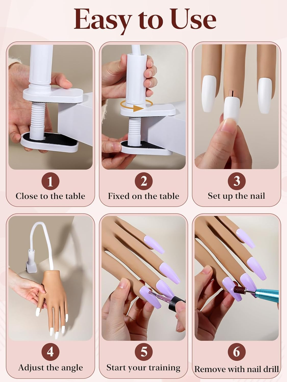 Adonafy Practice Hand for Acrylic Nails - Silicone Nail Practice Hand - Flexi... - Picture 7 of 14