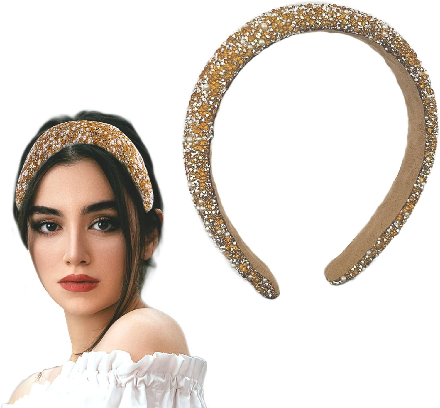 AWOCAN Rhinestone Headbands for Women Diamond Bling Rhinestone Wide Hairband ... - Picture 2 of 13