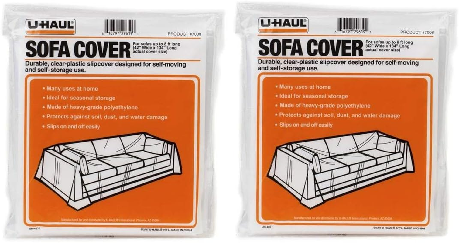U-Haul Sofa Covers - 2 Pack – Plastic Moving and Storage Covers for Couches up to 8’ Long – 134” X 42” Covers – Water Resistant