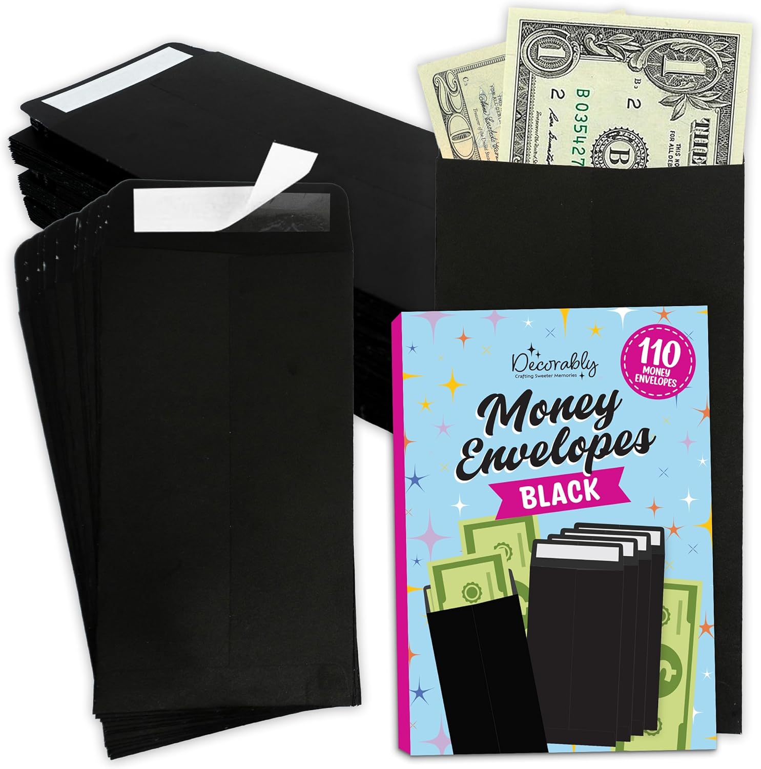 110 Pack Black Money Envelopes for Cash, 3.5X6.5In Small Cash Envelopes