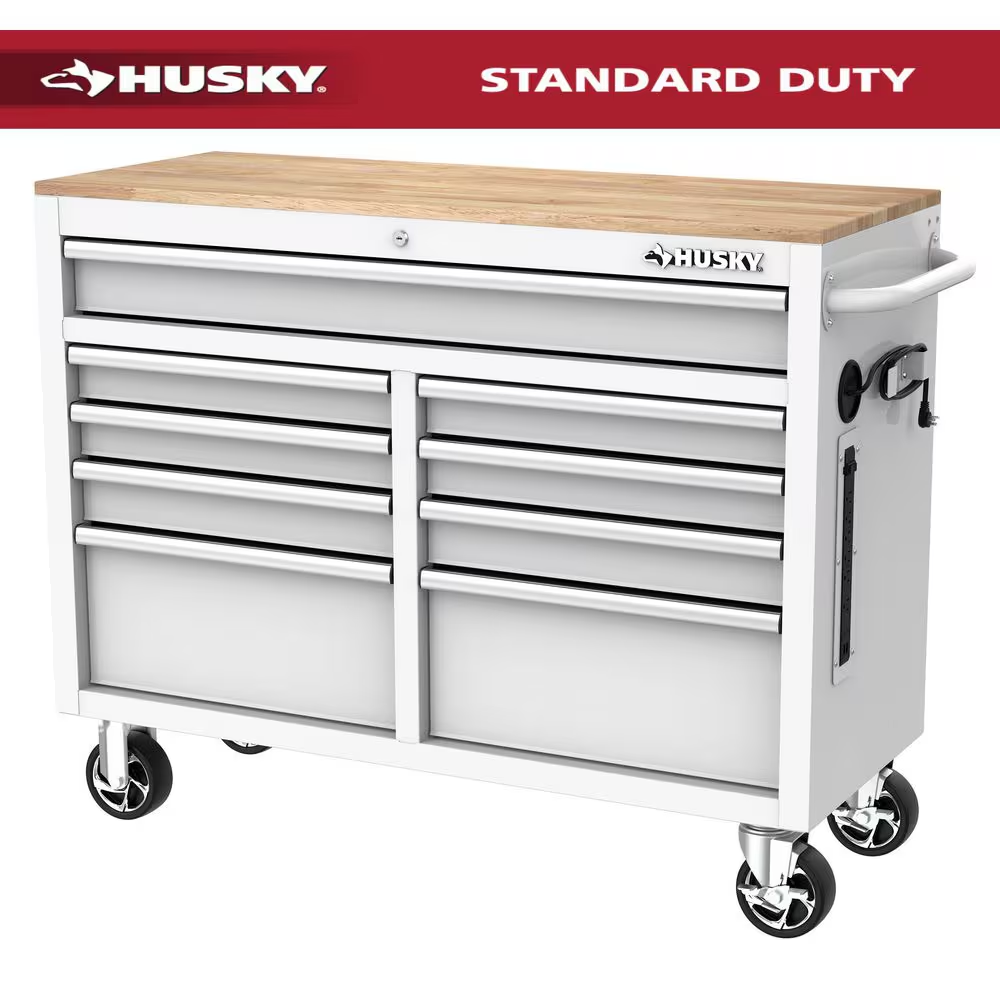 Tool Storage 46 In. W X 18 In. D 9-Drawer Gloss White Mobile