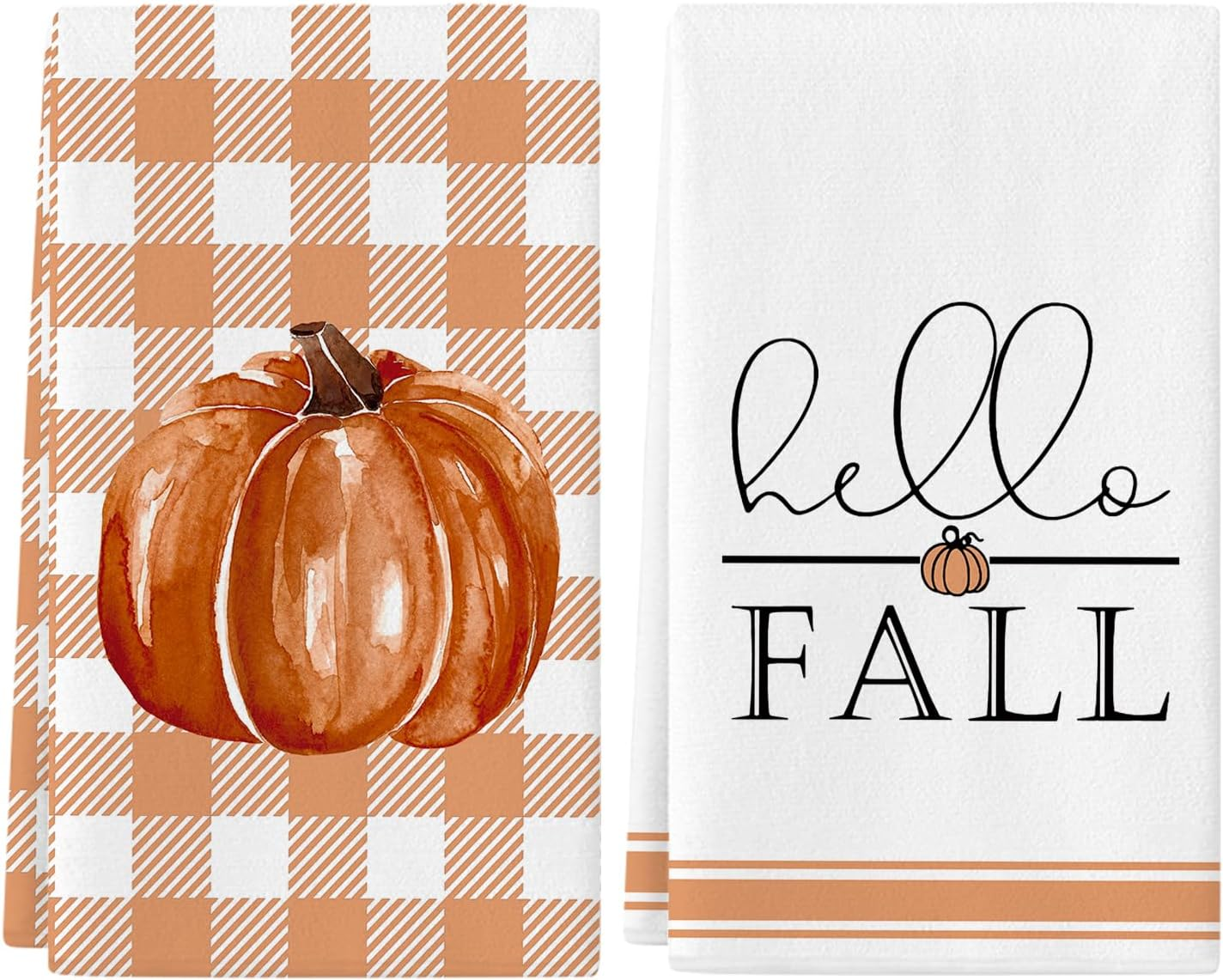 Fall Kitchen Towels Set of 2,18x26 Inch Pumpkin Hand Towels Hello Fall Decorations for Home Seasonal Autumn Thanksgiving Home Kitchen Decor Dishcloth