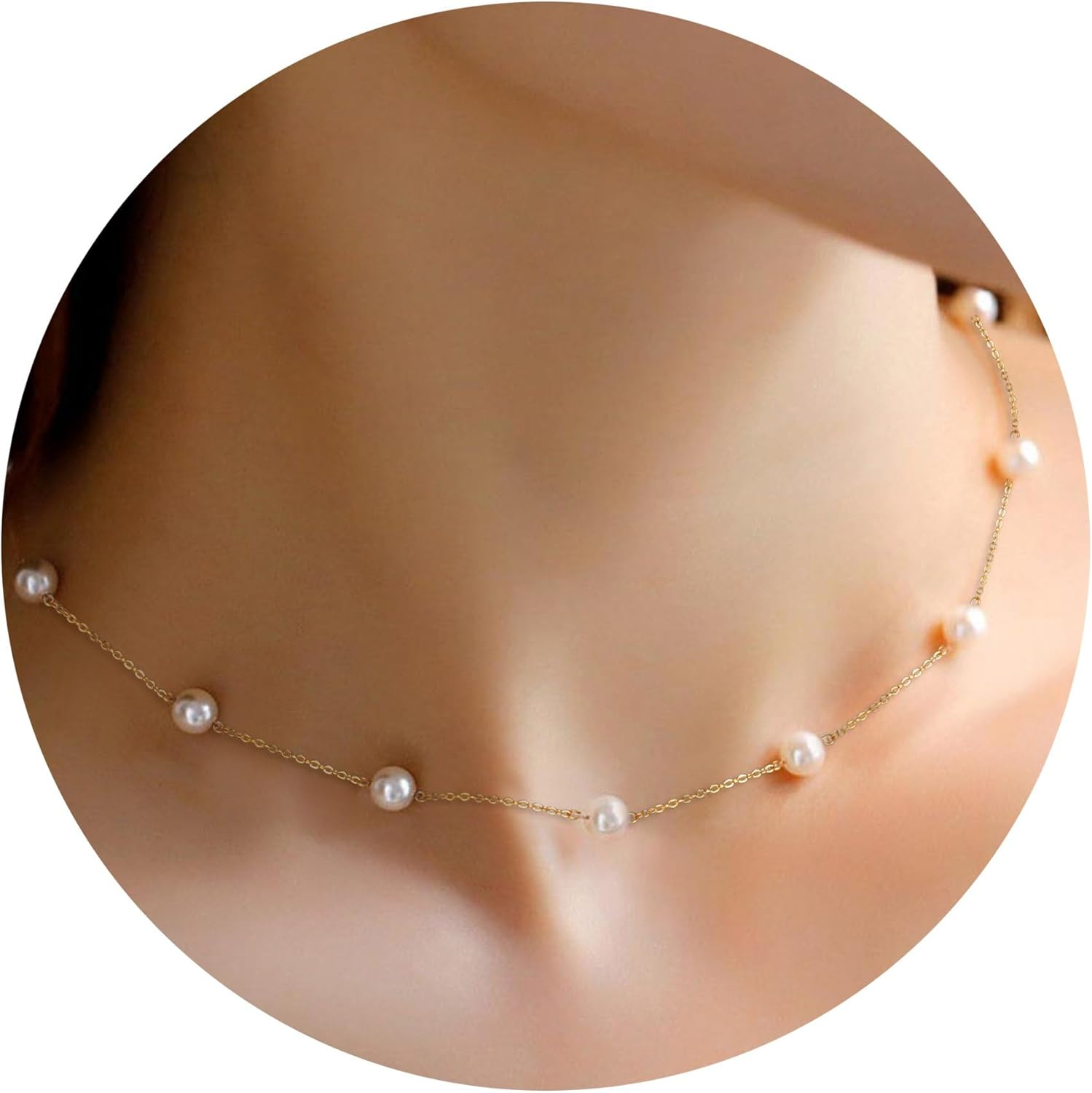 Pearl Necklaces for Women, Gold Pearl Choker Single Pendant Necklace Layered Daisy Jewelry for Mothers Day Graduation, Prom Wedding Strands for Bride Bridesmaids as Beach Summer Accessories