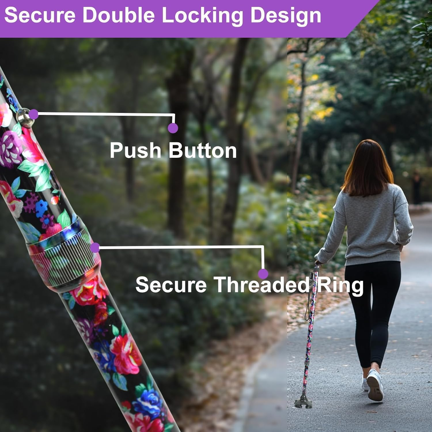 BeGrit Walking Stick Adjustable Cane for Women Ergonomic Handle Stabilising Base - Picture 8 of 14