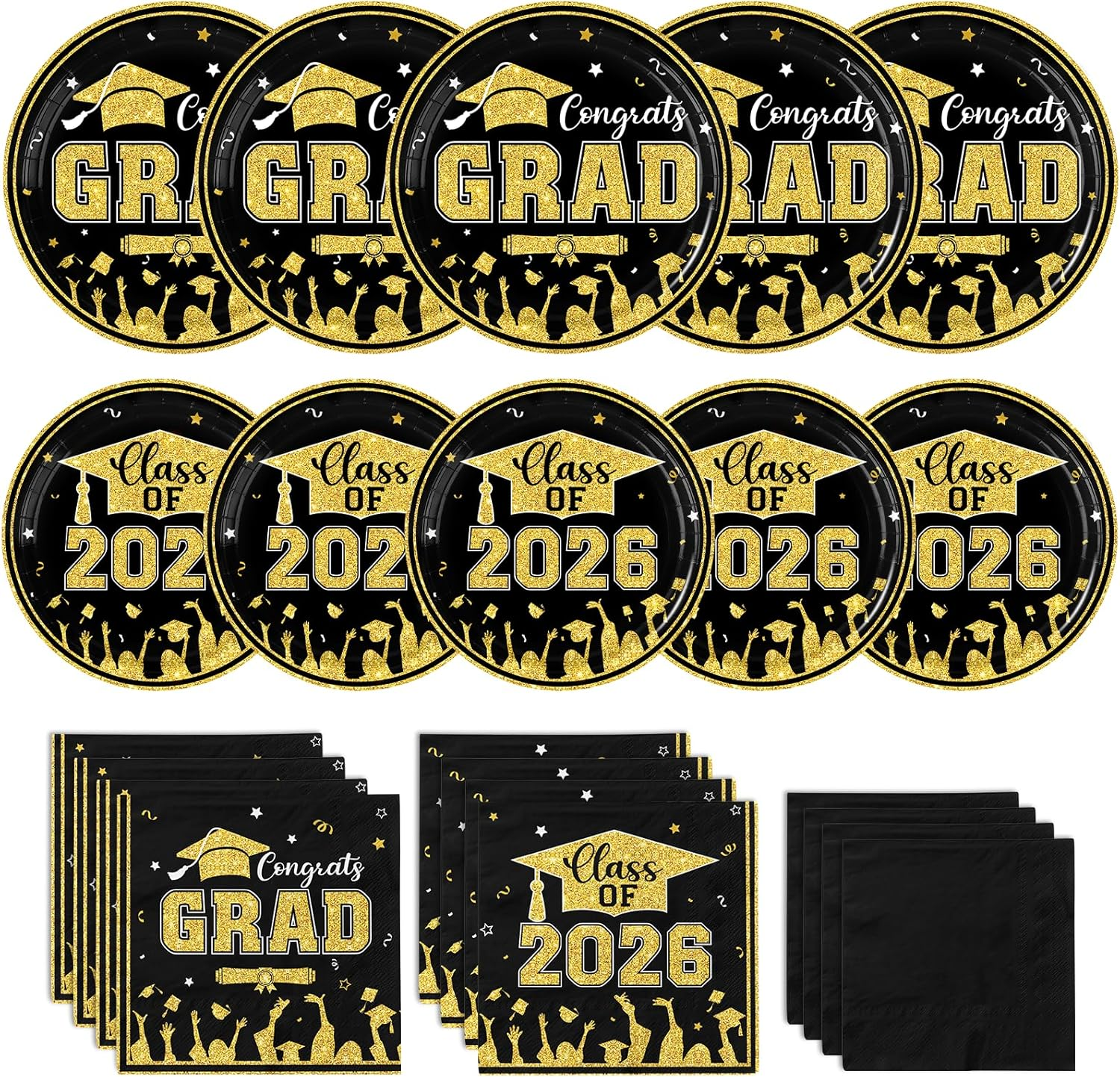 Graduation Party Plates and Napkins 2026 Graduation Party Supplies Black Gold Grad Plates and Napkins Class of 2026 Disposable Dinnerware for Congrats Grad Party Favors Serve 50