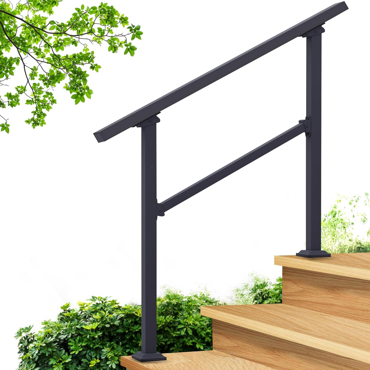 CR Fence and Rail Hand Rails for Outdoor Steps, 3 Step Handrail & Indoor Stair Railing Kit, Railings for Outdoor Steps and Hand Rails for Seniors for Porch Railing & Deck Hand Rail, 2-3 Step Railing