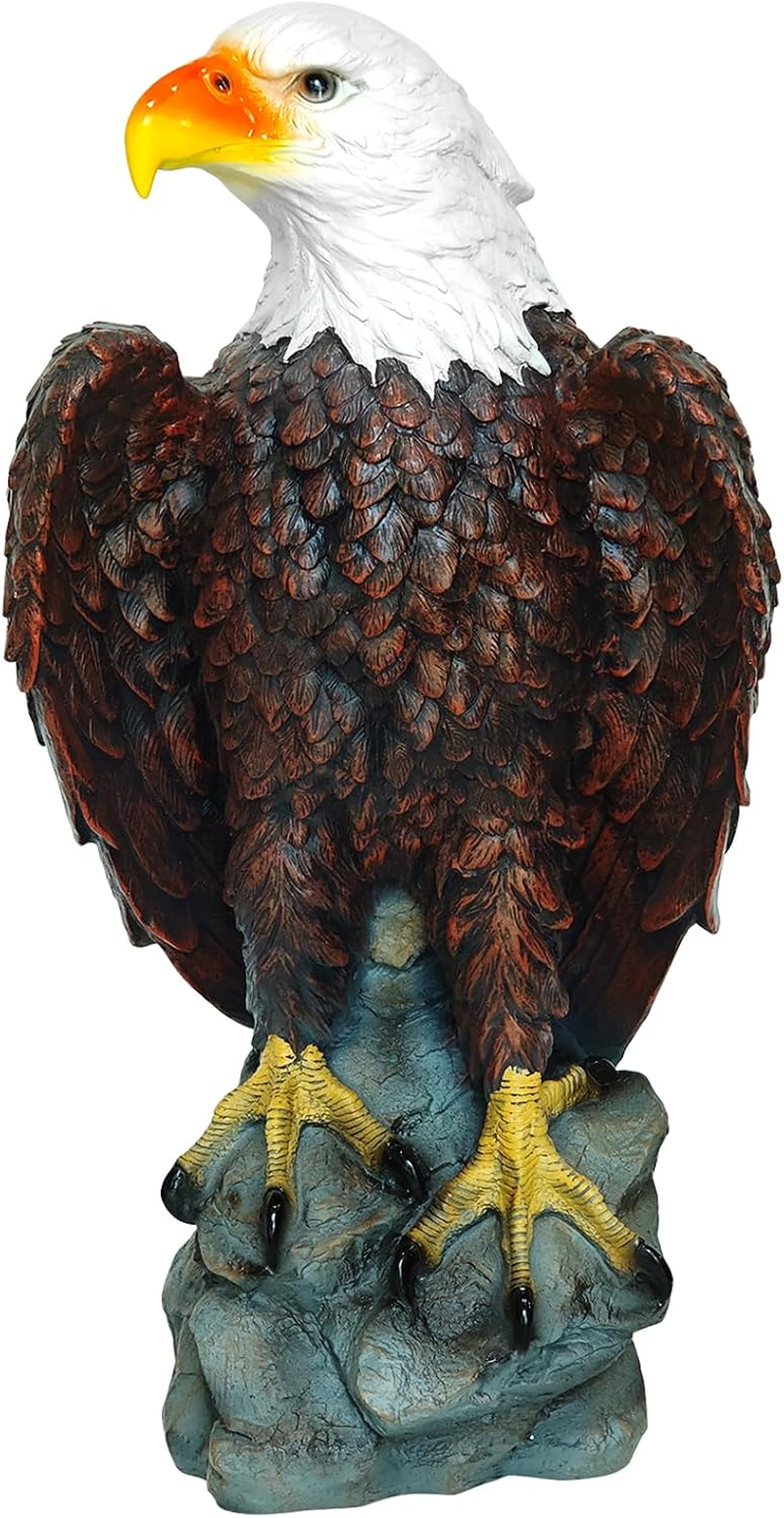 24.4" Large American Eagle Statue，Bald Eagle Hand-Painted Resin Sculpture，Majestic Freedom Bird Figurine for Indoor Outdoor Garden, Yard, Patio & Office Decor