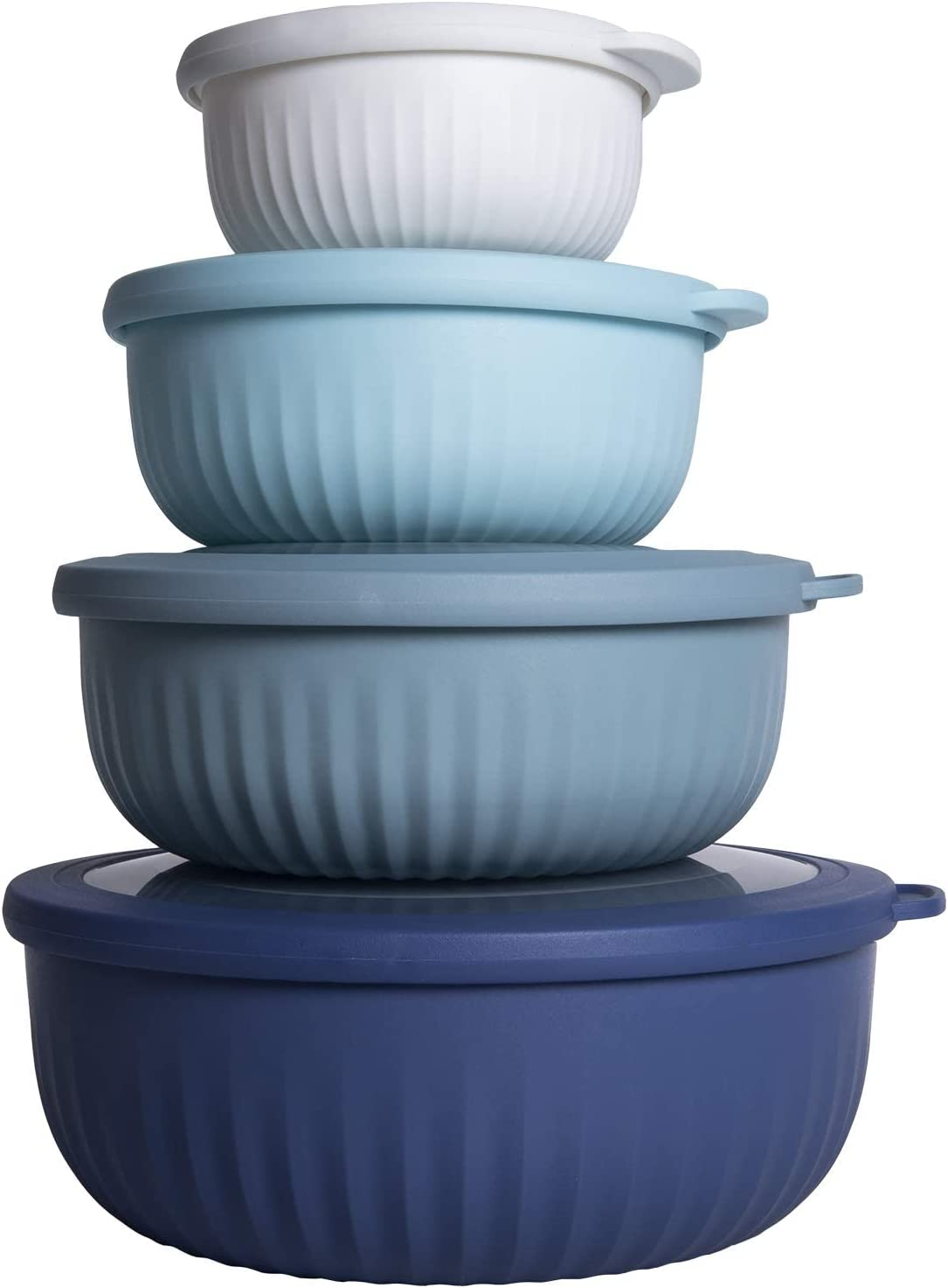Prep Bowls with Lids- Wide and Deep Nesting Plastic Small Mixing Bowl Set with Lids, 8 Piece Set - Wide Bowls, Blue