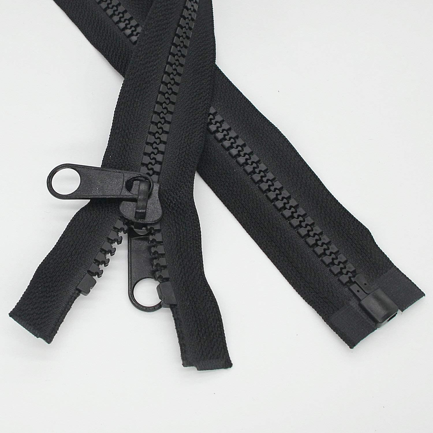 2PCS #10 60 Inch Heavy Duty Zippers for Sewing Separating Large Plastic Zippers Black Tape with Double Pull Tab Slider, Sleeping Bag, Boat, Canvas, Cover, Trampoline, Dog Bed,Tent (60