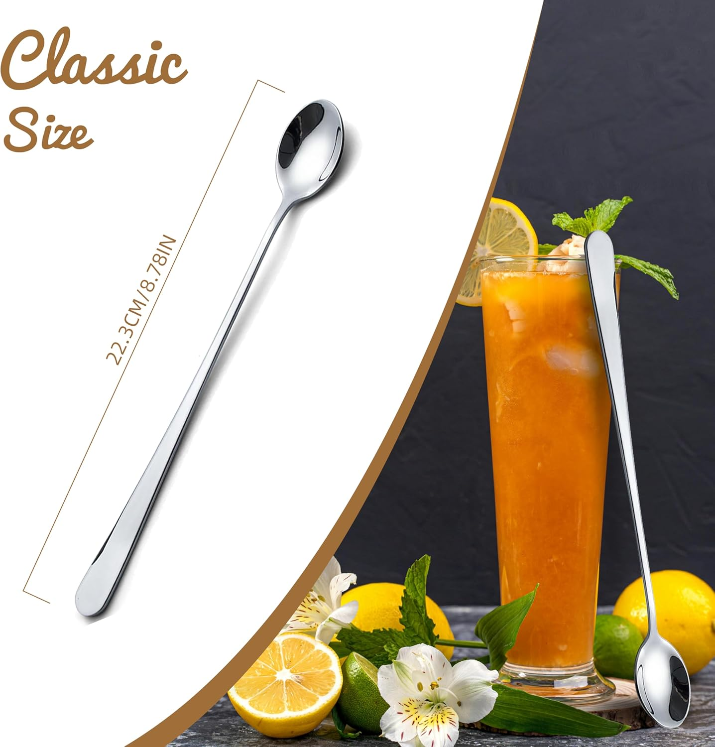 tiokin Long Handle Spoons, 223mm Teaspoons with Long Handle, Stainless Steel ... - Picture 3 of 17