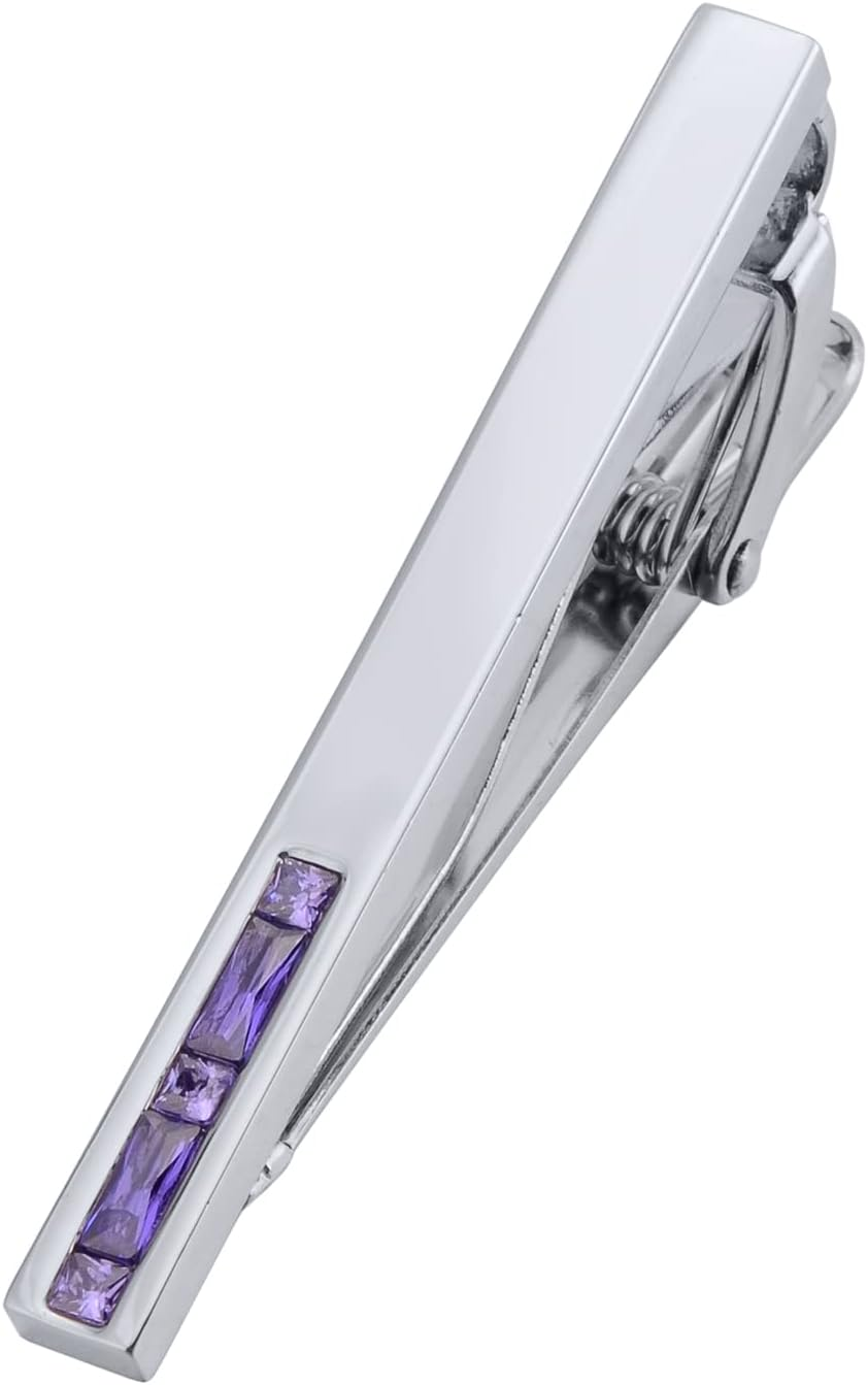 Men's Crystal Tie Clip Silver Tone Tie Bar for Gentleman Regular Necktie Tie Clip for Business Anniversary