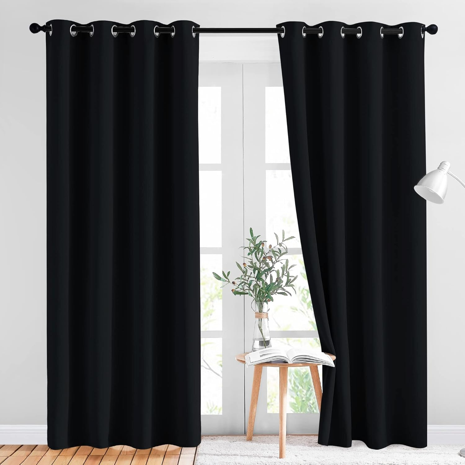 NICETOWN Black Out Curtains for Bedroom 84 Inches Long - Light Reducing Thermal Insulated Solid Grommet Curtains/Panels/Drapes for Living Room (Set of 2, W52 X L84)