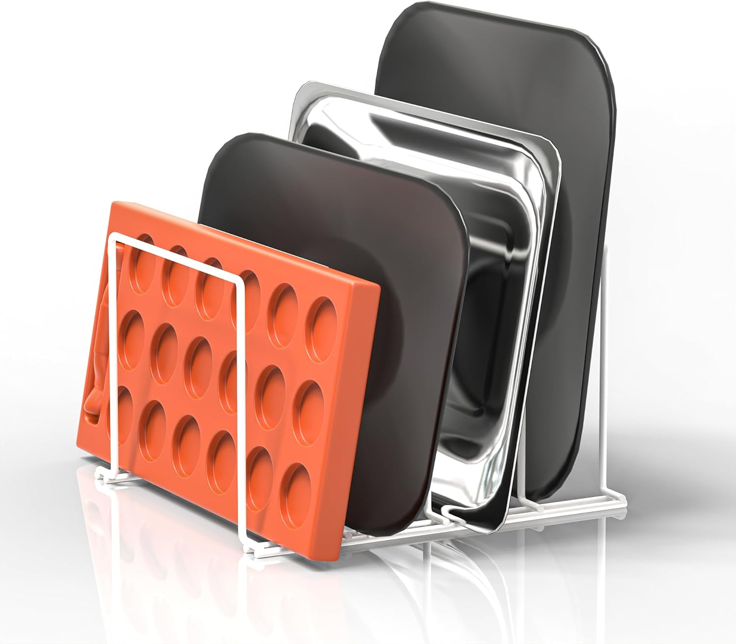 Medium Kitchen Cabinet Organizer, Stainless Steel Pot and Pan Organizer, Durable Cabinet Shelf Organizers, Cutting Board Holder with 4 Divided Slots, 8.25