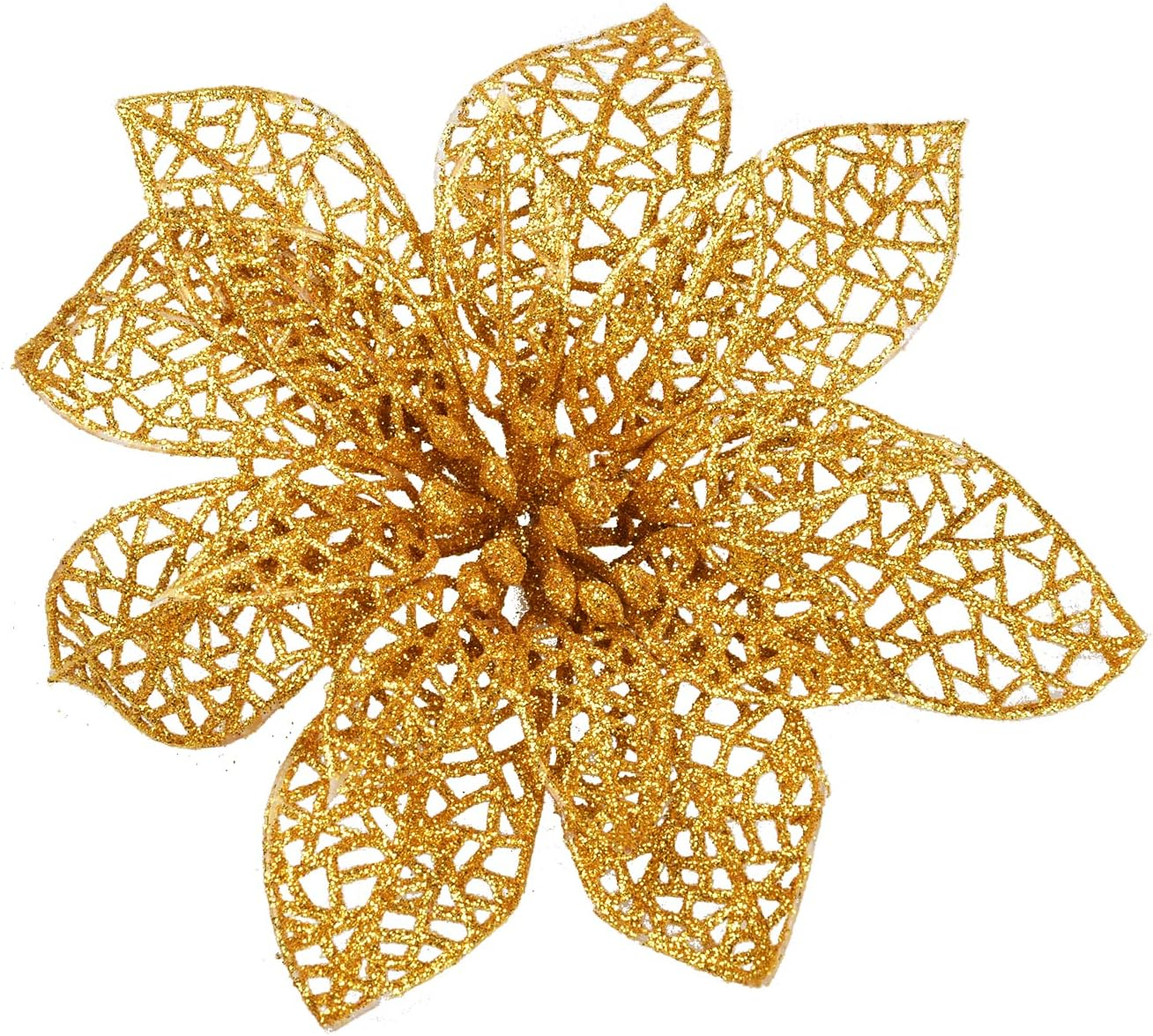 Euvoym 12 Pieces Gold Christmas Large Poinsettia Glitter Flower Tree Hanging ... - Picture 7 of 15