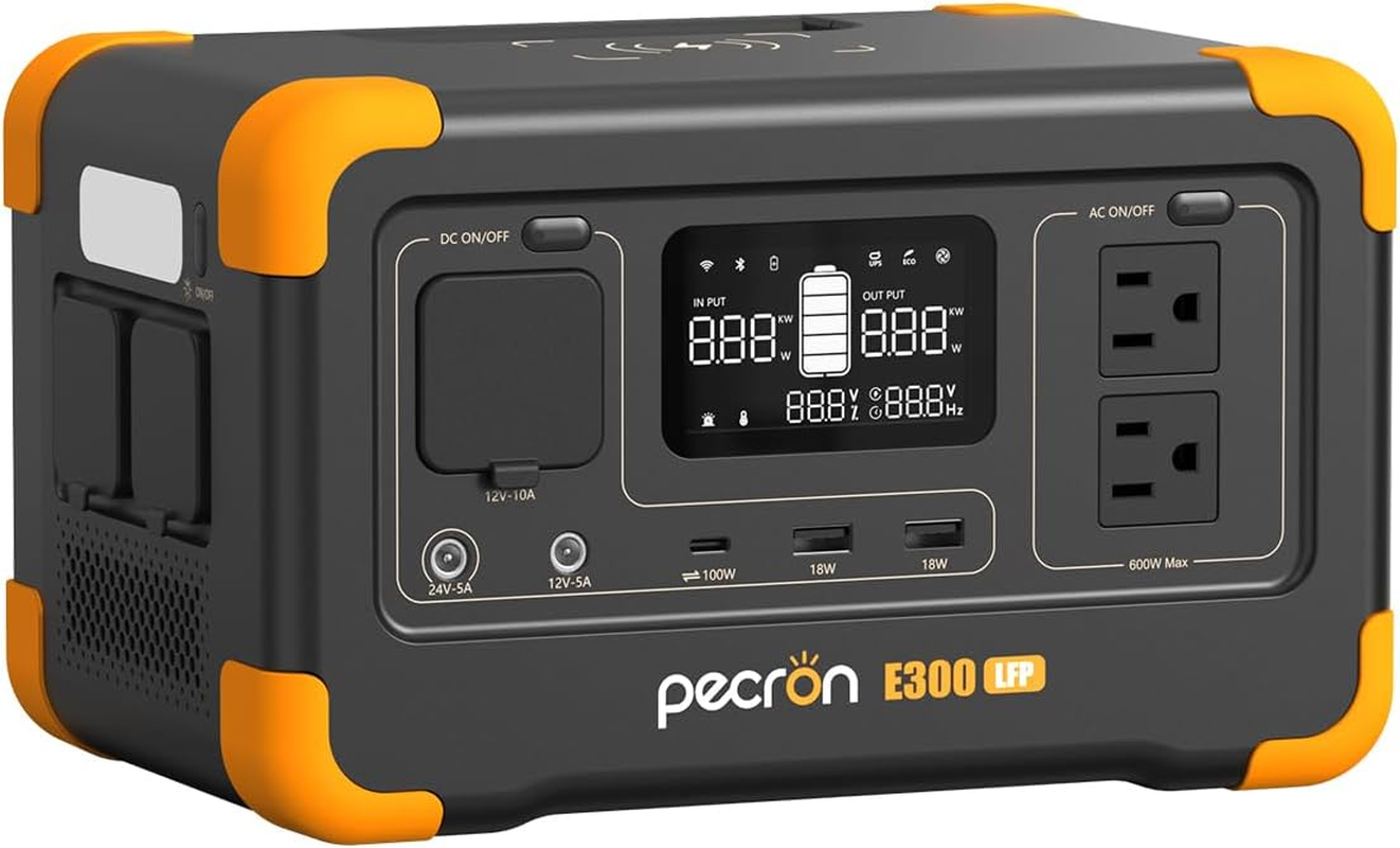Pecron Portable Power Station E300LFP, 288Wh Solar Generator, 2 up