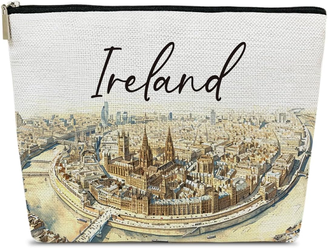 Ireland Travel Gifts Makeup Bag, City Travel Cosmetic Bag for Purse, Watercolor Makeup Bags, Ireland Souvenir, Trip Favors for Traveller Lovers, City Themed Organizer