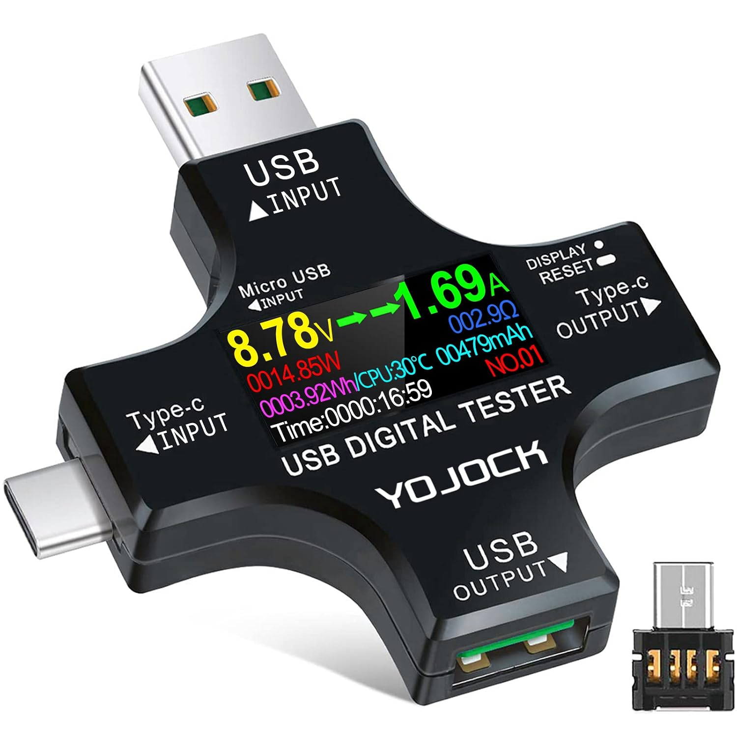 USB C Tester USB Power Meter 2 in 1 Digital Multimeter 3.6-32V 0-5.1A Voltage and Current Tester, Type C Voltmeter Battery Capacity Volt Ammeter Power Bank USB Cable Charger Detector