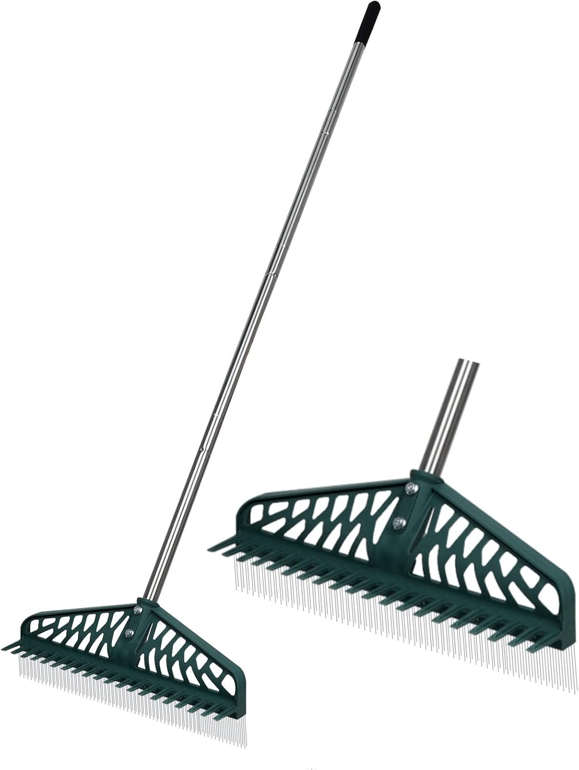 Artificial Grass Rake, Double Sided Garden Hand Turf Rake, Stainless Steel Long Pole Leaves Rake16 Inch Wide for Garden Lawn Clean, Artificial Turf, Patios ,Carpets, Pet Hairs