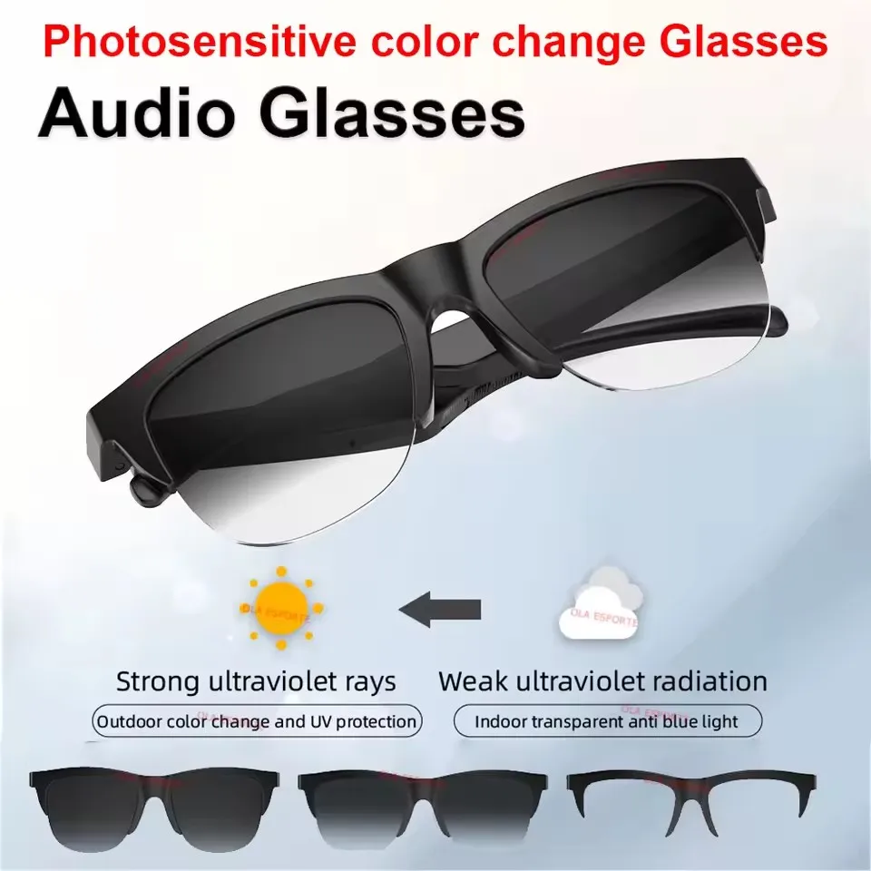 2026 Color-Changing Lens Smart Glasses Voice Assistant Wireless Bluetooth Call Outdoor Sports Camera Anti-Uv Fashion Sunglasses