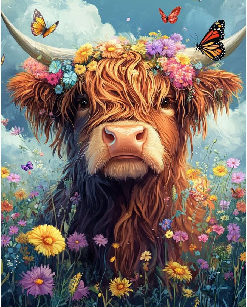 Highland Cow Paint by Numbers Kit for Adults,Cow Painting by Numbers,Diy Acrylic Paint Kit for Adults without Frame,Easy Adult Paint by Number Kits on Canvas for Decor 16X20Inch