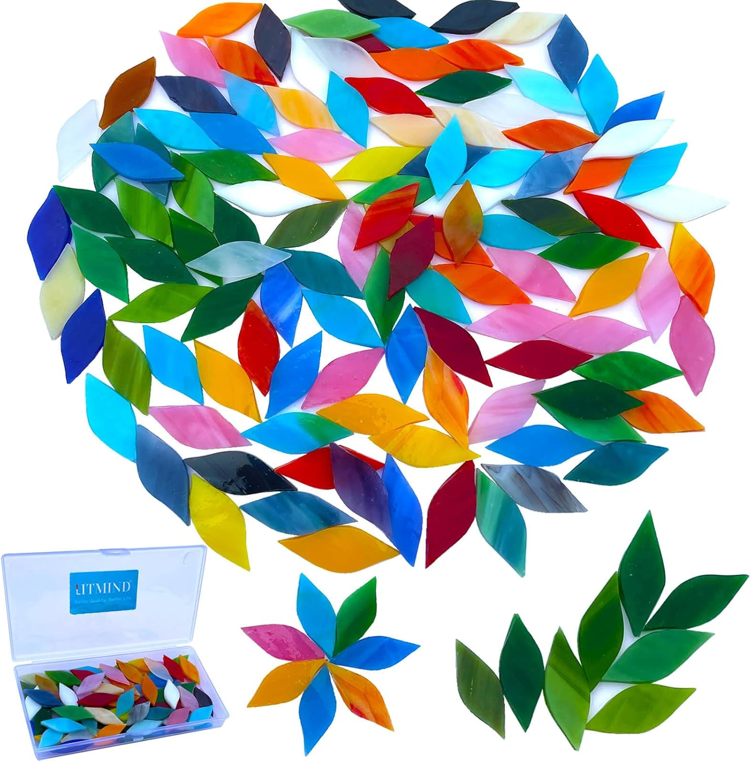 120 Pieces Mixed Colors Mosaic Glass Petals & Leaves, Hand-Cut Stained Glass Mosaic Tiles for Crafts, Ideal for Mosaic Art Projects and Home Décor