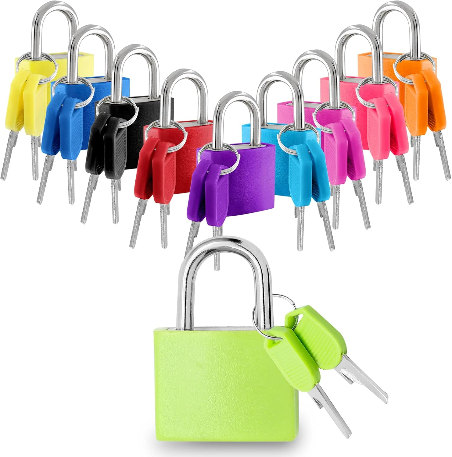 10 Pcs Suitcase Locks with Keys, Small Luggage Locks Metal Padlocks Key Lock Set for School Gym(10 Color, 1.3 Inch X 0.91 Inch)