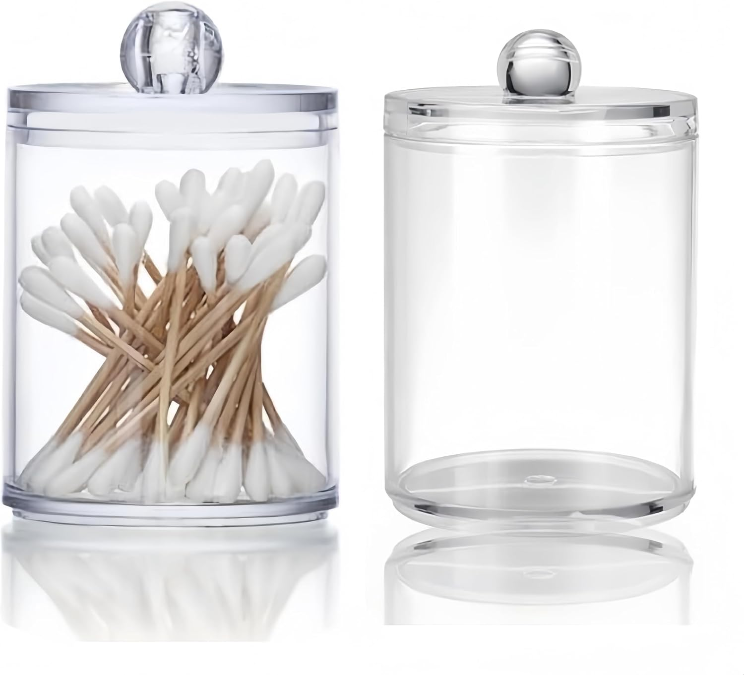 2 PCS Clear Jar Organizer, Holder Dispenser for Cotton Ball, Swab,Round Pads, Floss Bathroom Canister Storage Organization Solution,Vanity Makeup Organizer