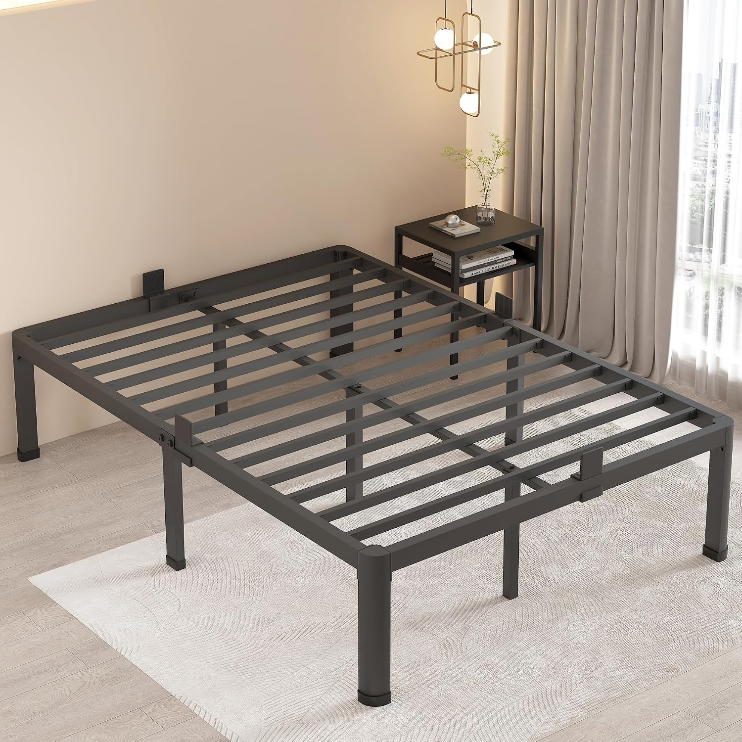 16 Inch Full Size Bed Frame with round Corner Legs and Mattress Stopper