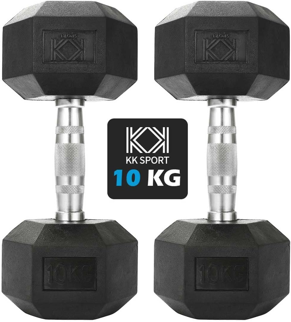 Hex Dumbbell Set - Dumbbell Weights for Weight Training - Hex Dumbbells Set with Rubber-Coated Heads, Stainless-Steel Core & Knurled Chrome Handle