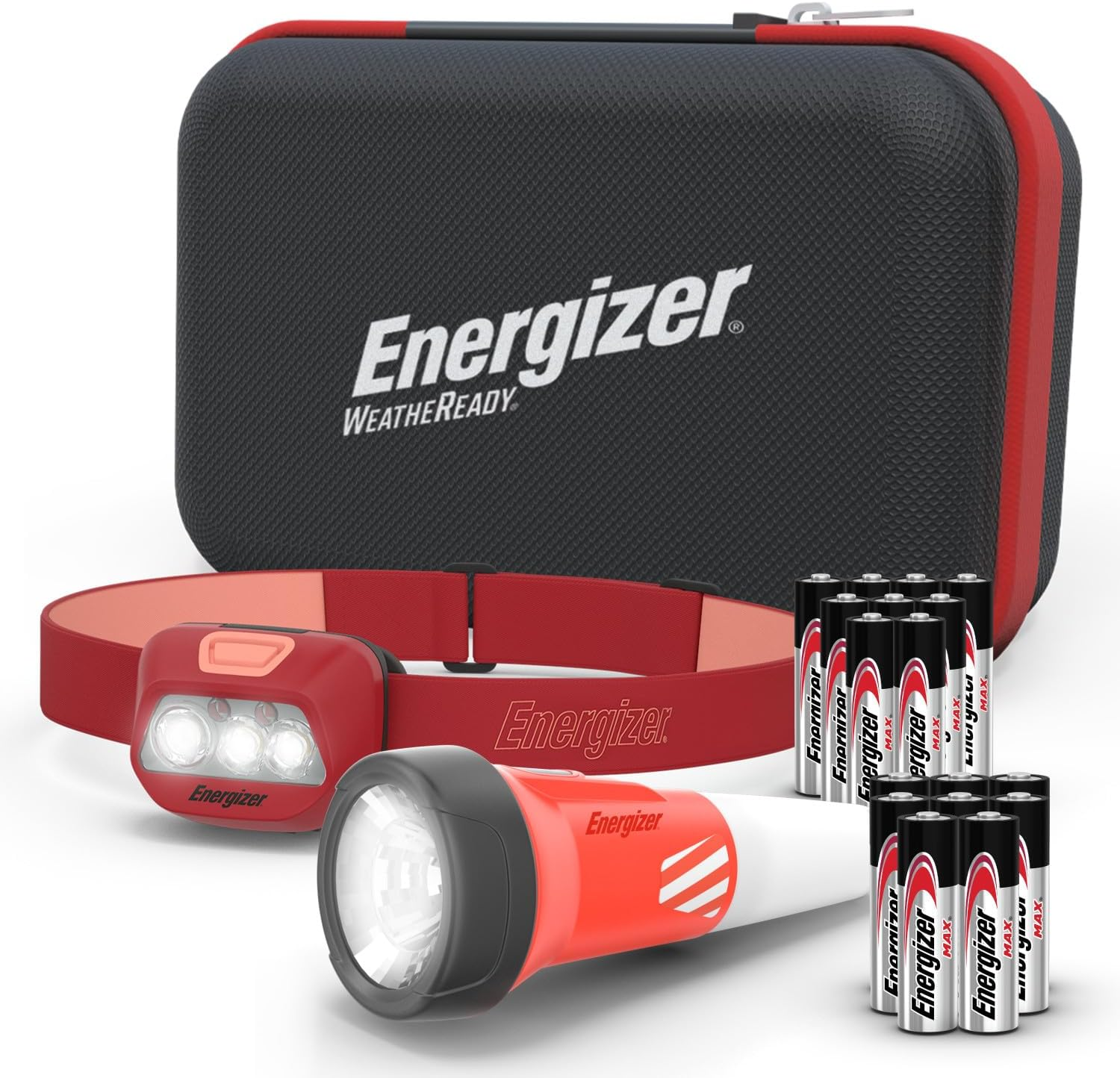 Weatheready Power Outage Kit with 2-In-1 LED Flashlight Lantern, LED Headlamp, IPX4 Water-Resistant, Backup AA + AAA Batteries, Storage Case, Hurricane Preparedness Items
