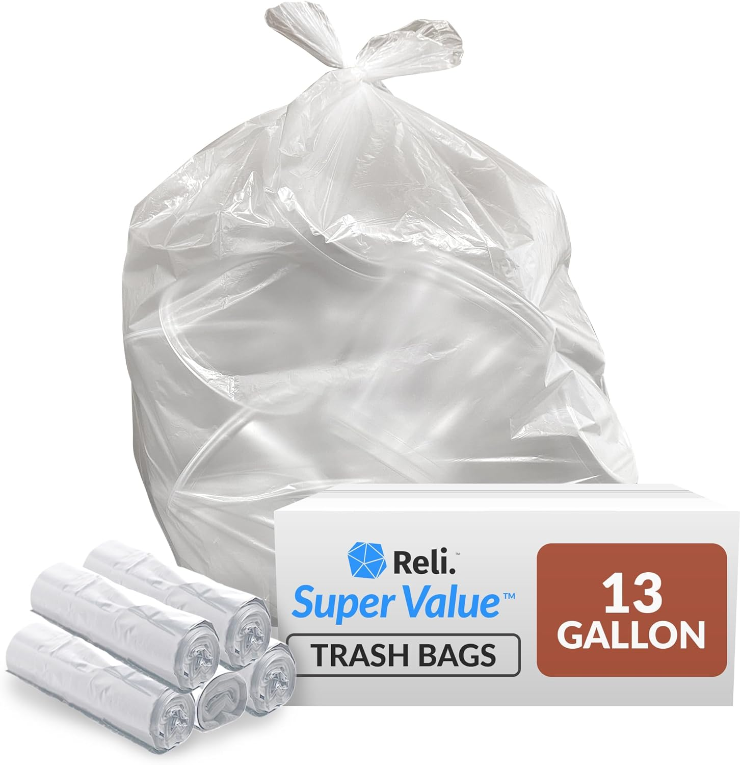 13 Gallon Trash Bags | 250 Bags | Clear | Tall Kitchen | Strong | Garbage