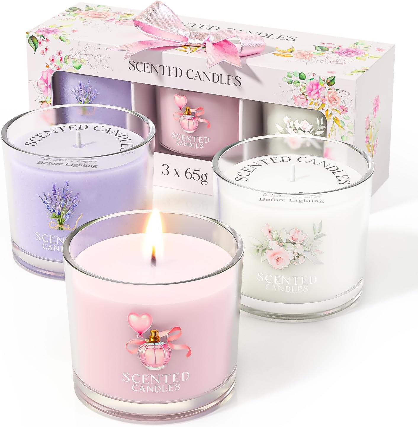 Set 3 velas aromaticas 7oz para rosa morado blanco regalo para mujer estres