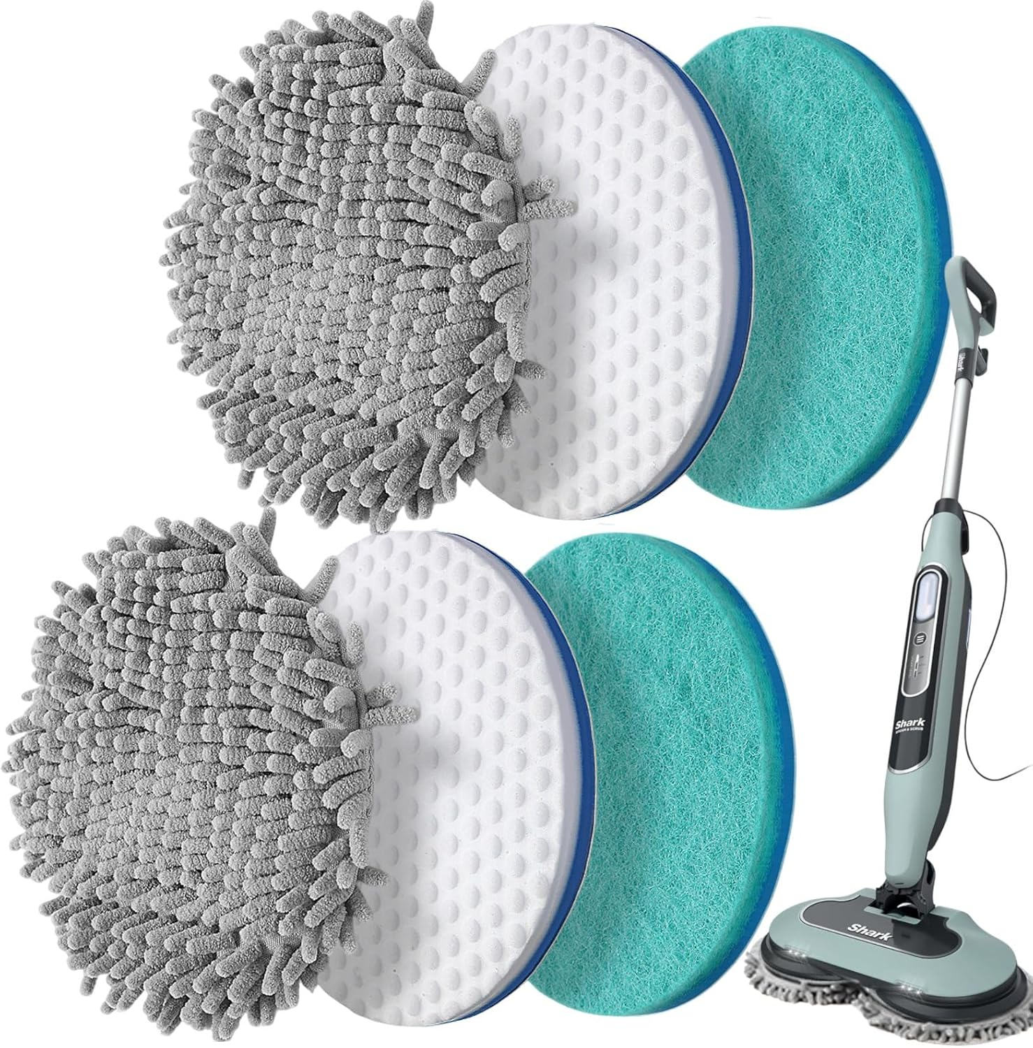 S7001 Upgraded Steam&Scrub Mop Pads Kit for Shrak,S8201 S8001 S7000 S7201 S7000AMZ S7005 S7020 S7001C All-In-One Hard Floor Steam Mop (2Green2White2Grey)