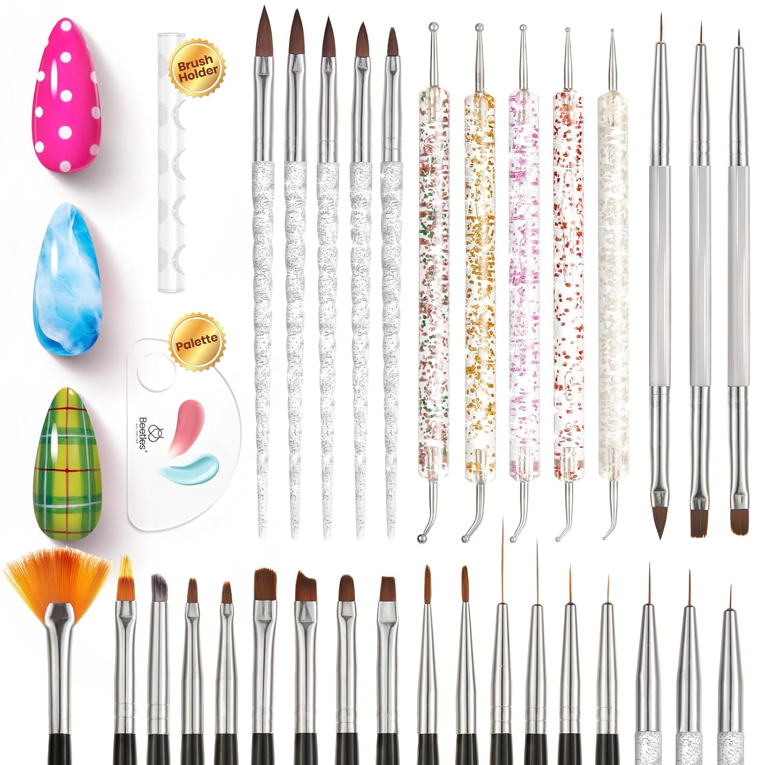Beetles 31Pcs Nail Art Brushes, Dotting Tools, Nail Art Pens, Dust Brush