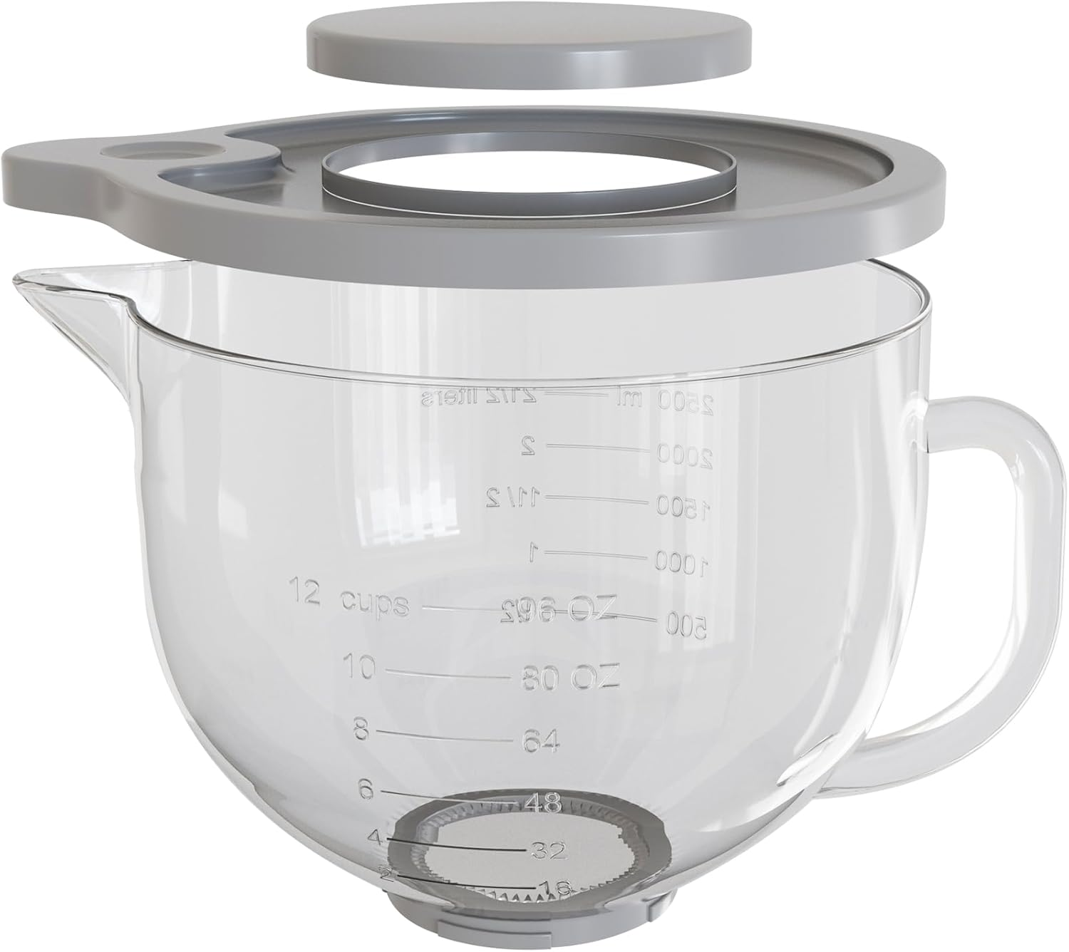 Glass Mixing Bowl 5QT Compatible with Kitchenaid 4.5 & 5-Quart Tilt-Head Stand Mixers – Includes Spout Cover, Measurement Markings & Lid – (Dishwasher, Microwave & Freezer Safe)