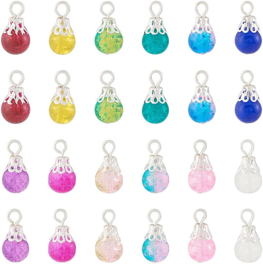120Pcs Crackle Glass Crystal Dangle Charms for Jewelry Making 12 Color Teardrop 