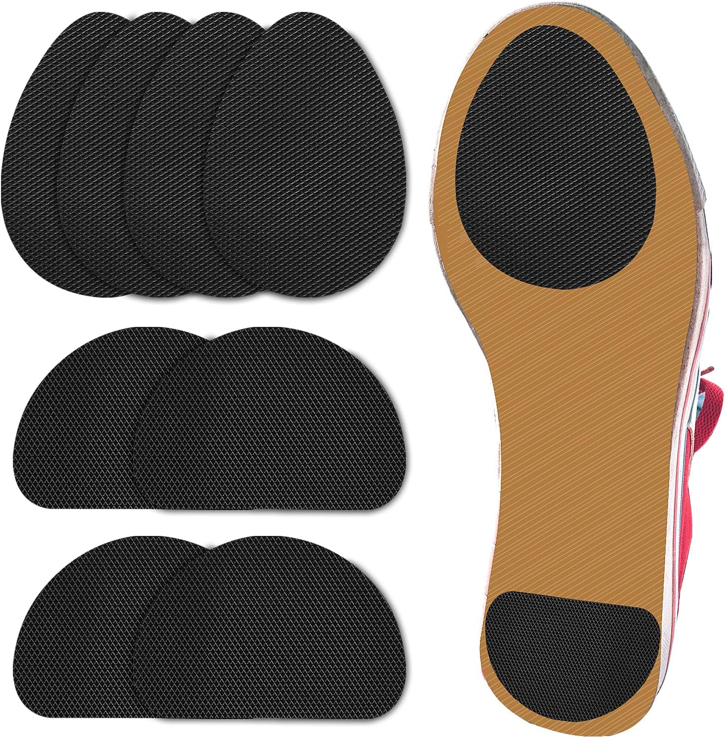 Non-Slip Shoe Pads, Black, 4 Pairs, Self-Adhesive Rubber Sole Protector for Man Women, Noise Reduction, Easy to Use