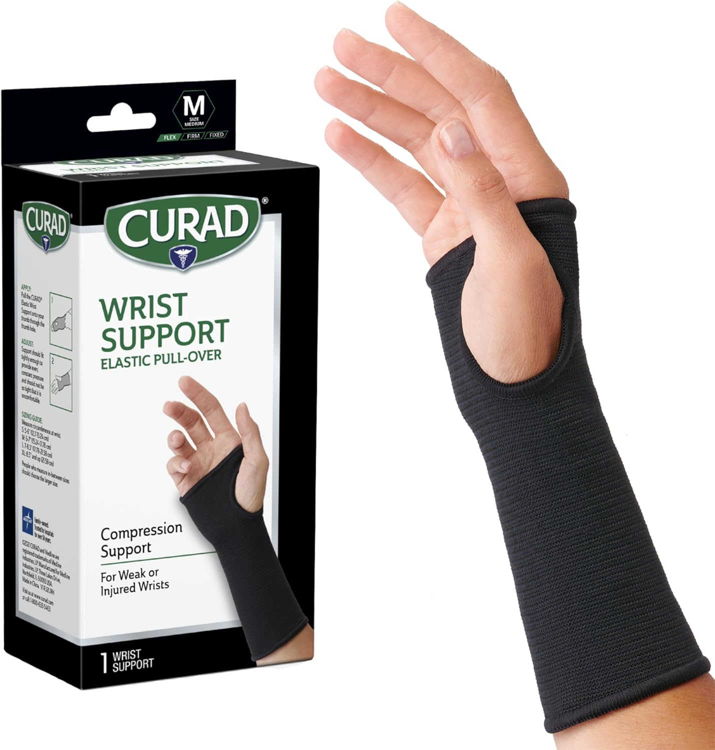 Elastic Pull-Over Wrist Support, Wrist Brace Sport Wrist Support for Fitness, Weightlifting, Tendonitis, Carpal Tunnel Arthritis, Pain Relief-Wear Anywhere, Black, Medium