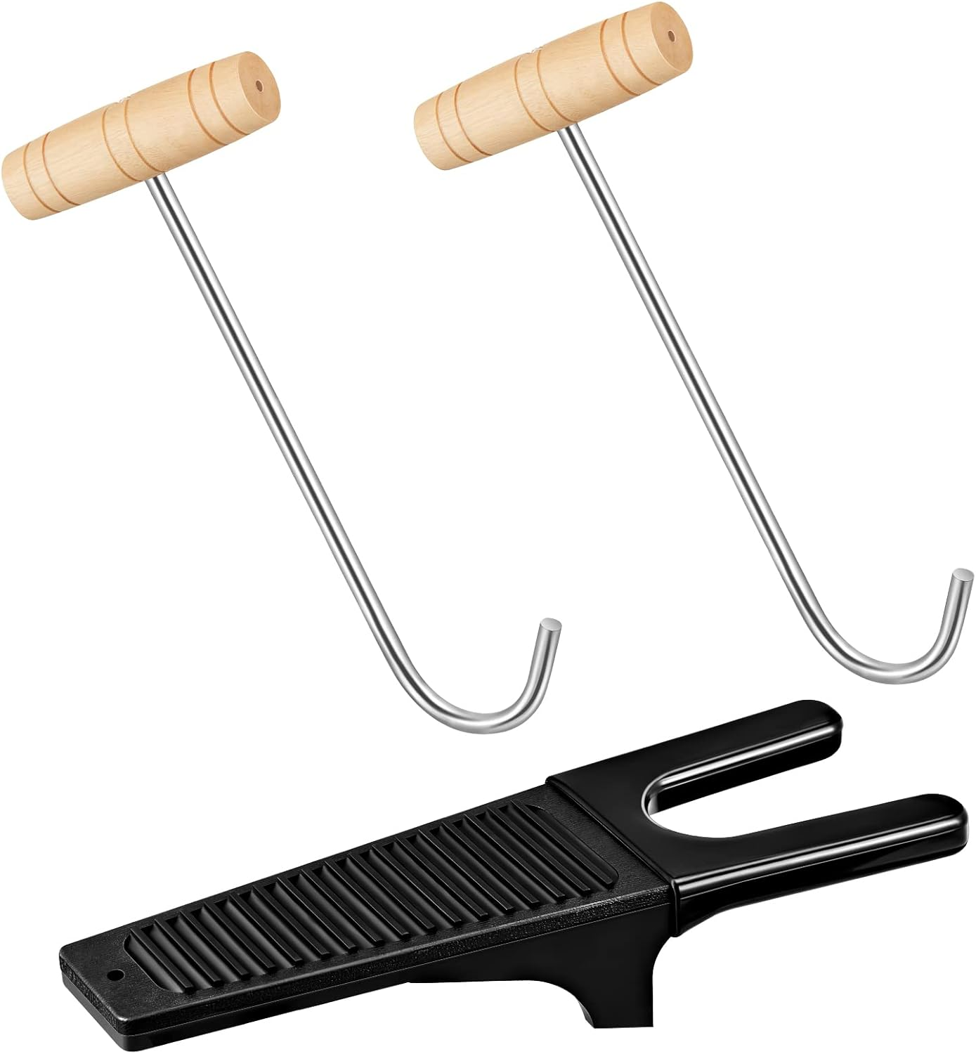 3 Pieces Cowboy Boot Hooks Long Shoes Pull and Boot Puller Set with Long Handle Stainless Wooden Remover for Women and Men