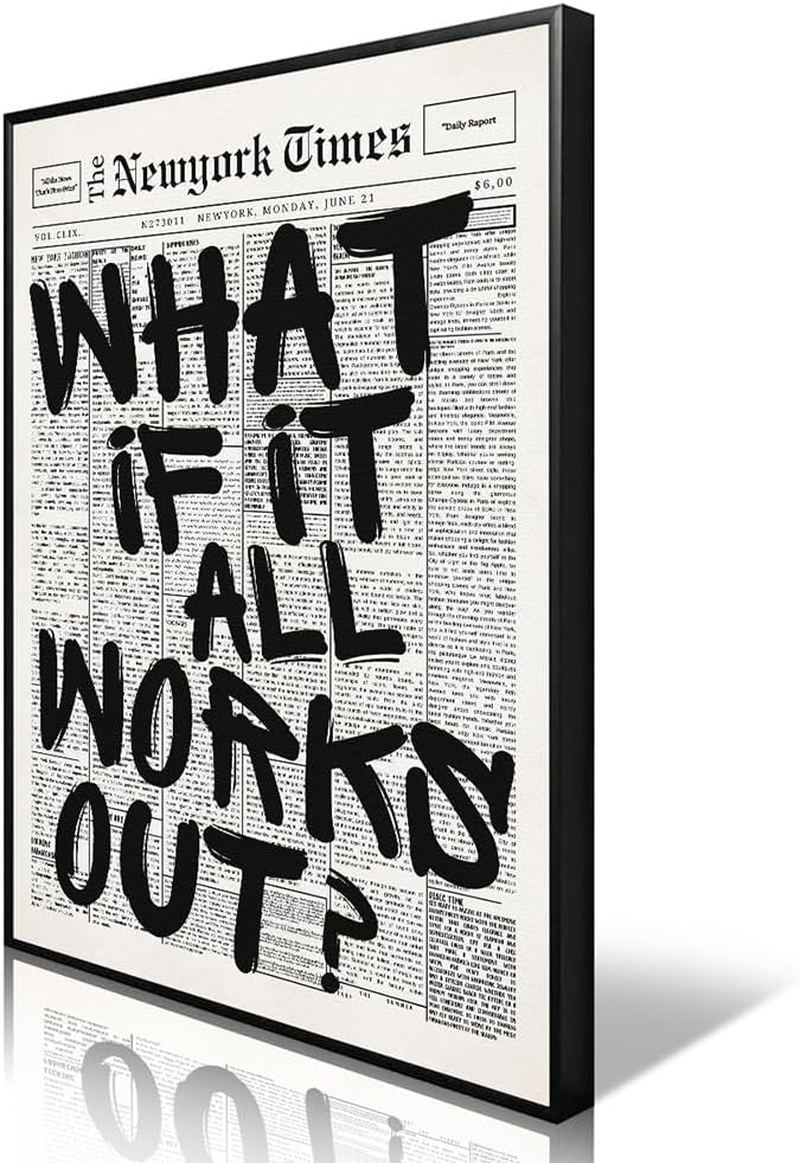 What If It All Works Out Canvas Wall Art, Black and White Newspaper Aesthetic...