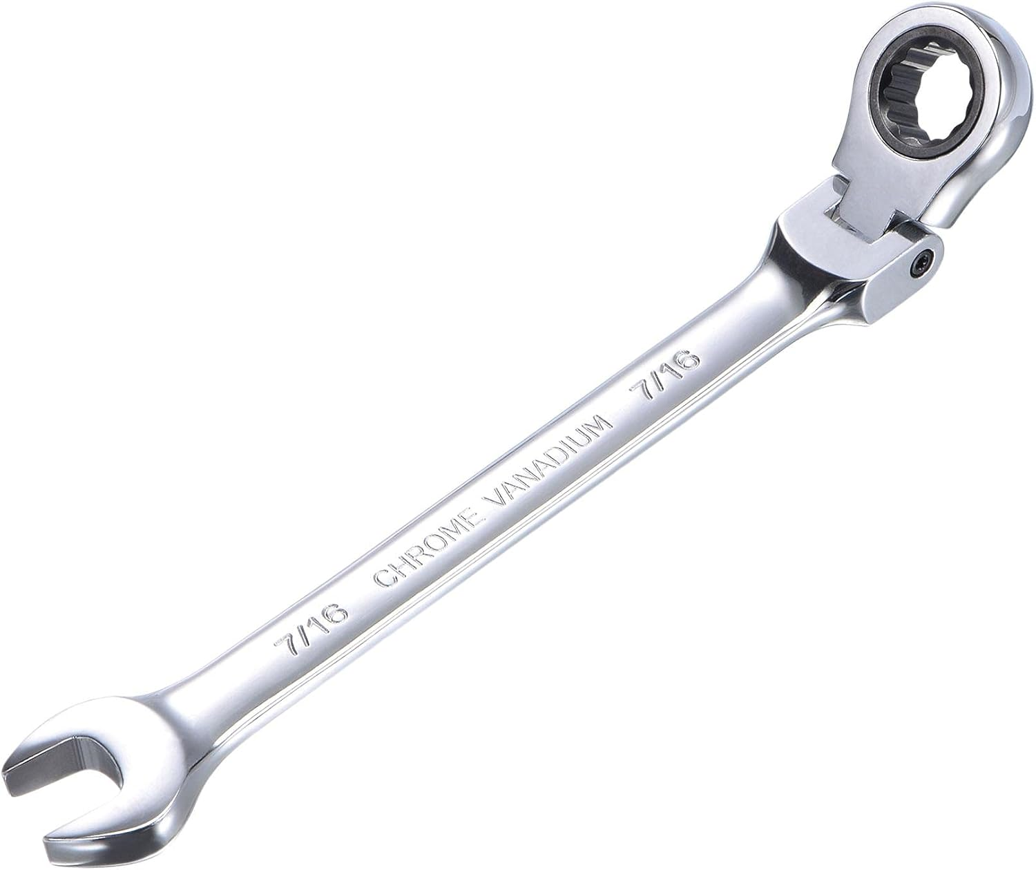 Uxcell 7/16 Inch Flex-Head Ratcheting Combination Wrench SAE 72 Teeth 12 Point Ratchet Box Ended Spanner Tools, Cr-V