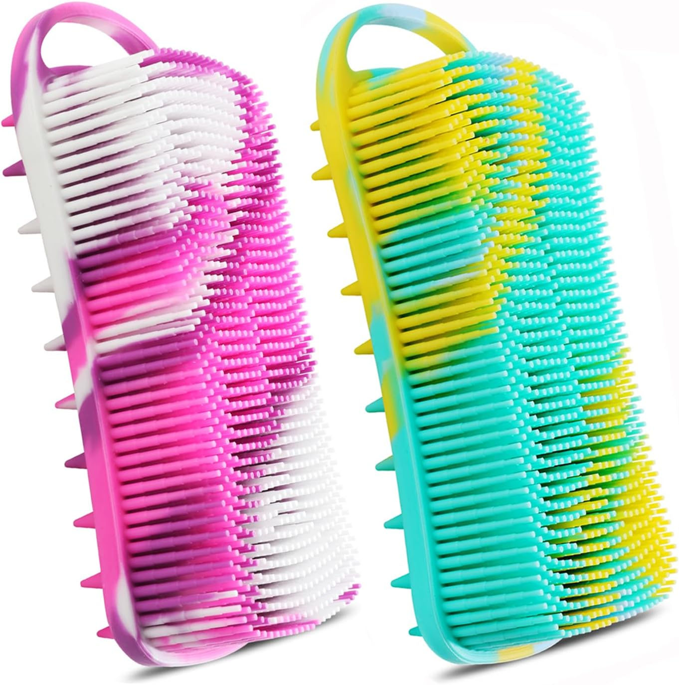 Silicone Body Scrubber, 2 in 1 Body Brush & Hair Scalp Brush for Shower and Bath, Easy Clean, Lathers Well, Stimulating Blood Circulation More Hygienic than Loofah,Women Men.Purple,Green