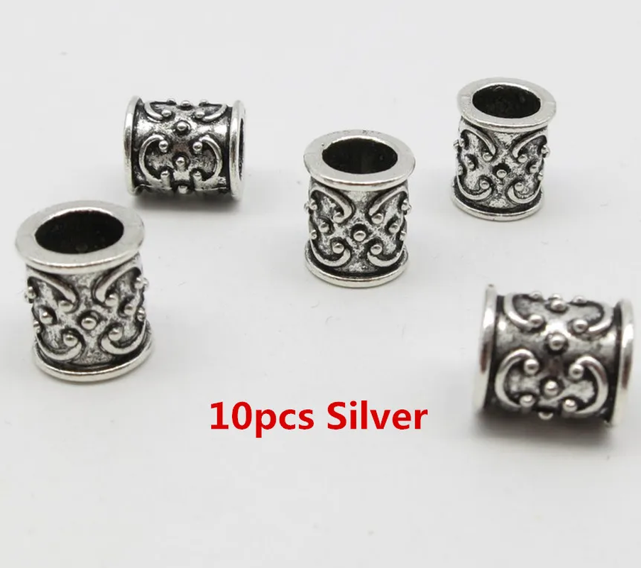 10Pcs-20Pcs Antique Bronze/Silver Viking Hair Braid Dread Beard Dreadlock Beads Rings Tube for Hair Accessories
