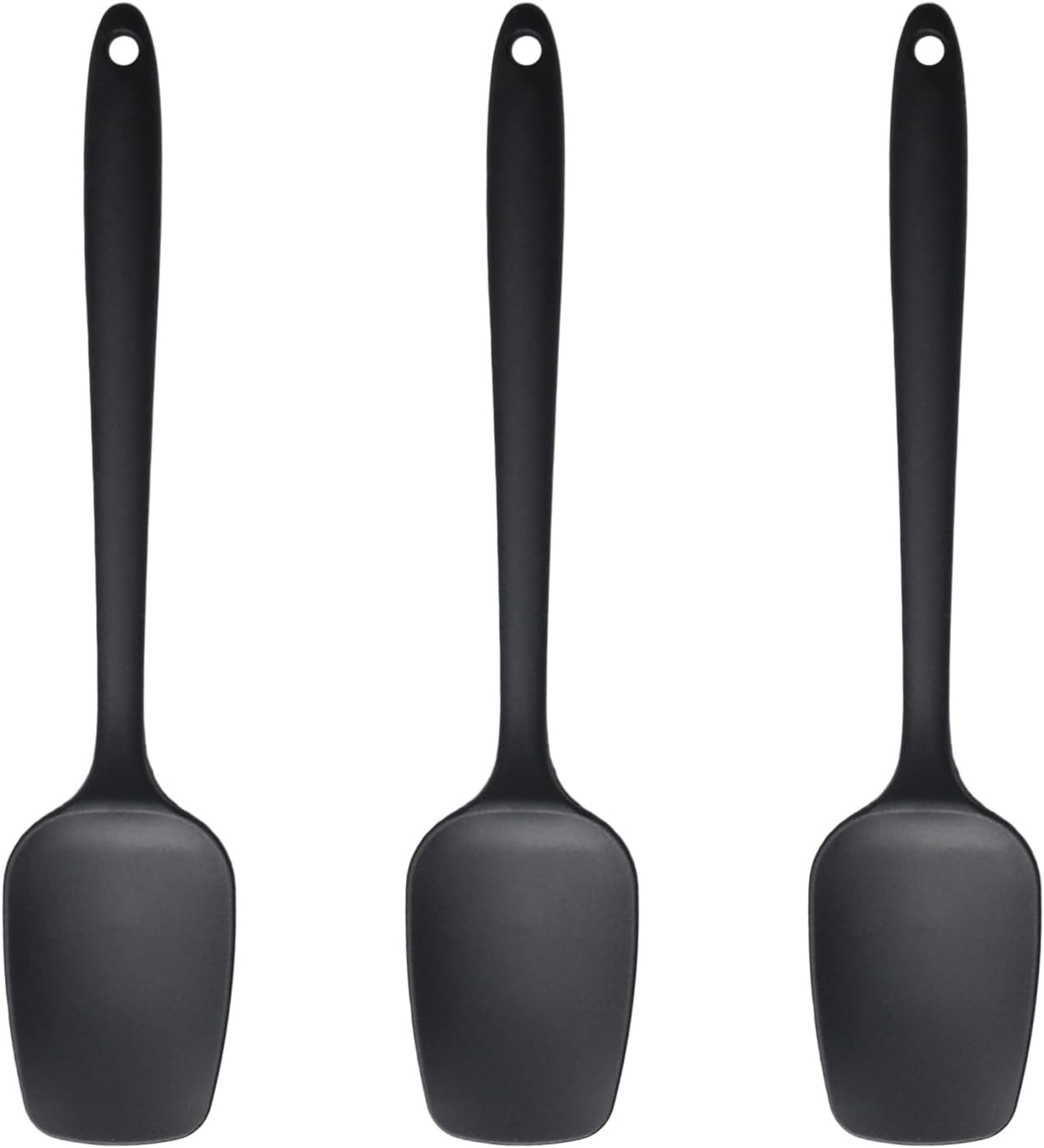 Silicone Spoon Spatula Set – 3 Pack Flexible Rubber Scraper Cooking Utensils, Bpa-Free Silicone Spatulas for Mixing, Baking & Cooking (Black)