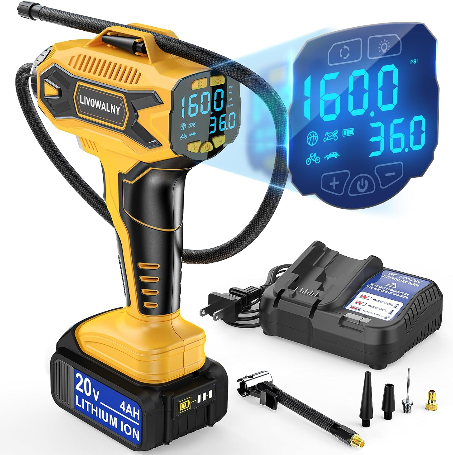 Cordless Tire Inflator Air Compressor for Dewalt 20V Max Battery: Portable  Handh